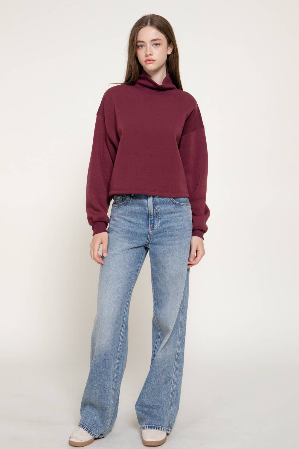 Ribbed Mock Neck Inner Brushed Sweatshirt