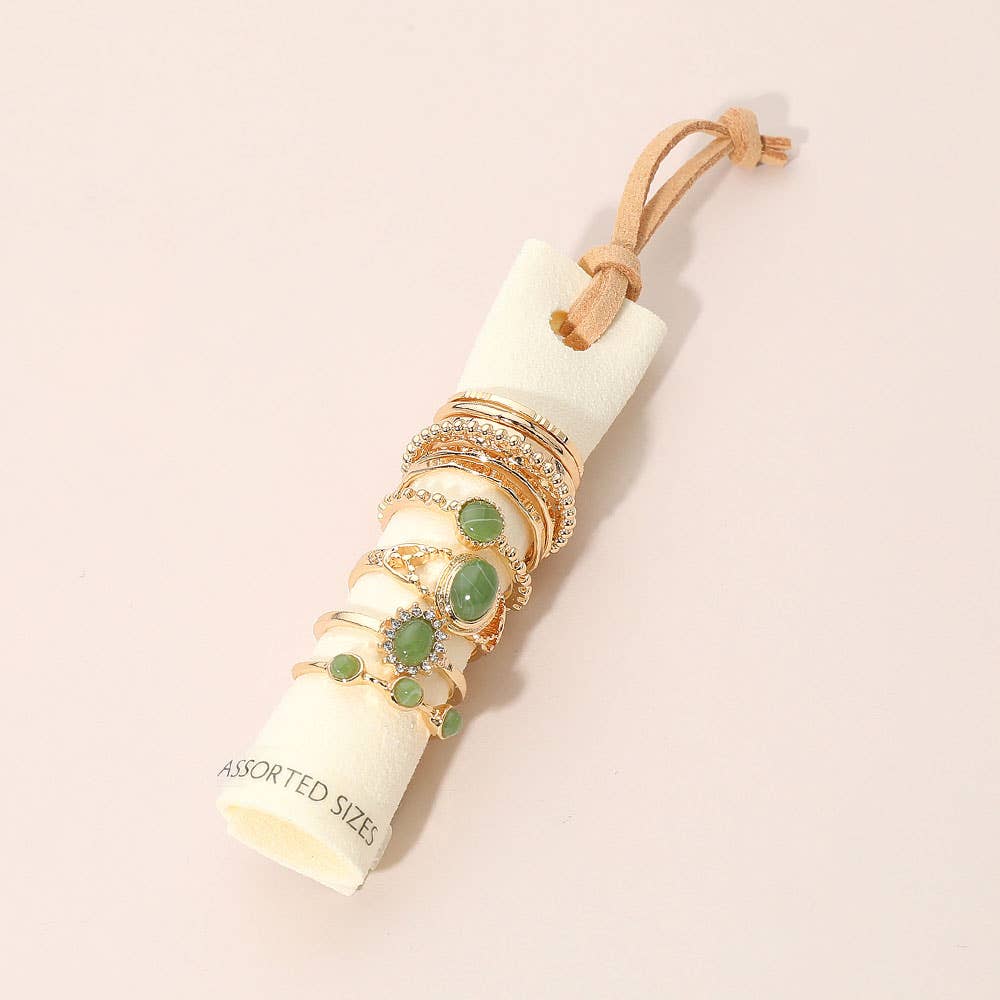 12PCS - Assorted Stacking Ring Set: Gold,Ivory