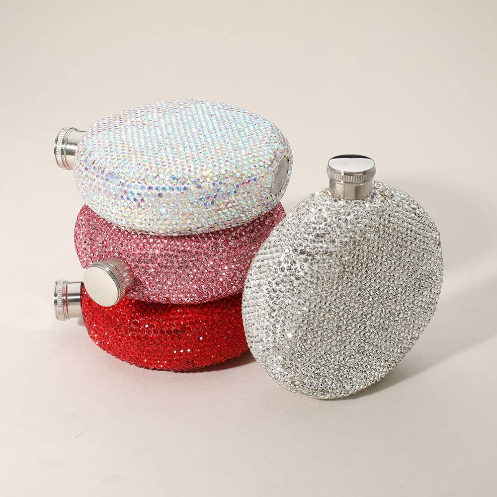 5oz Bling Studded Stainless Steel Round Flask: Clear