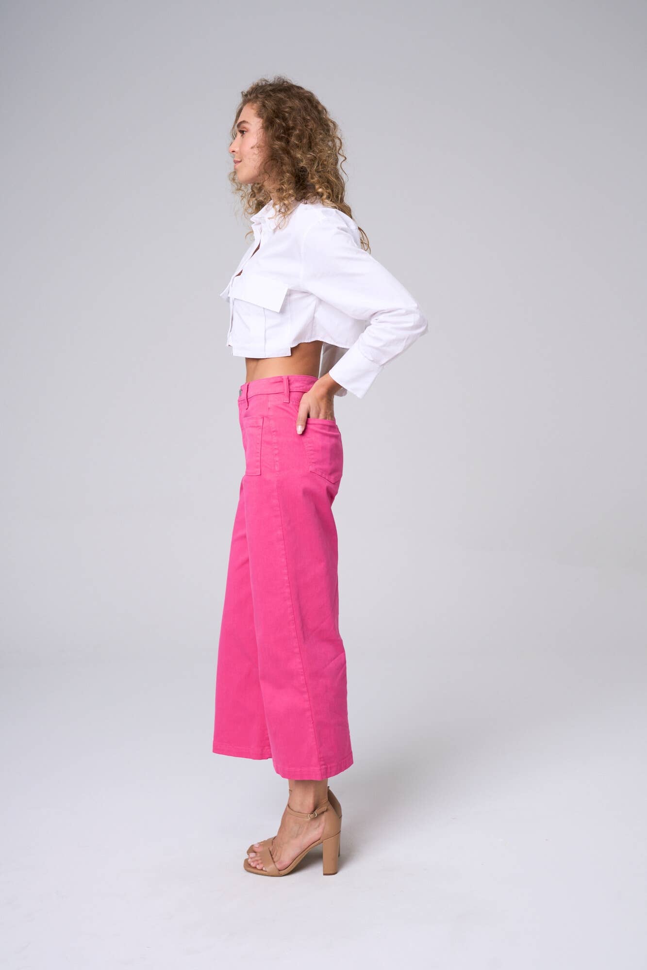 Hot Pink Front Pocket Crop Pant