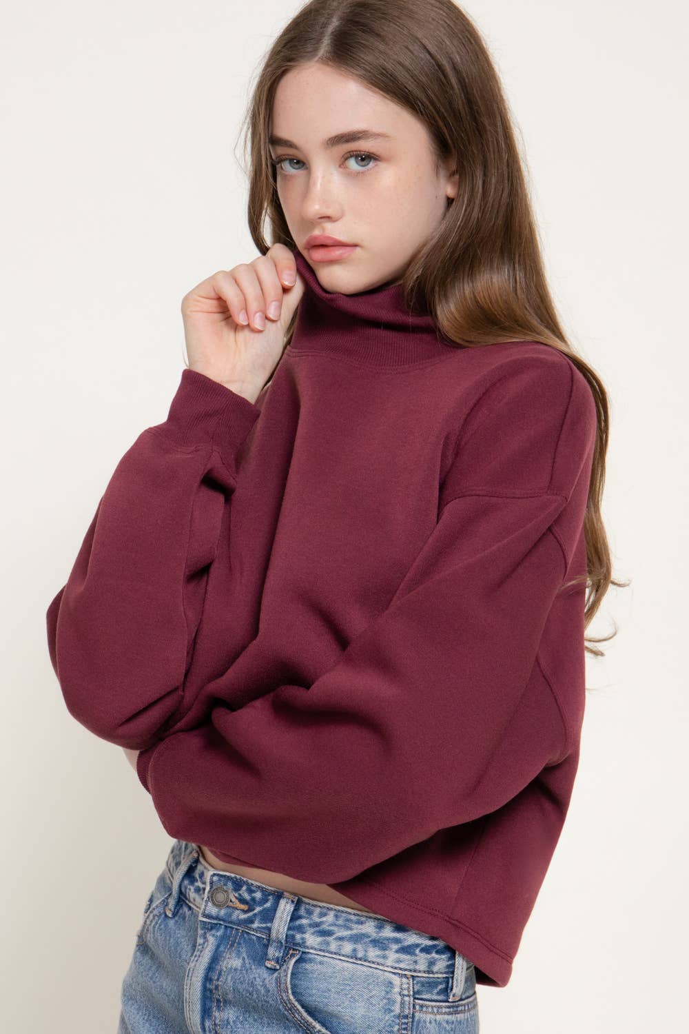 Ribbed Mock Neck Inner Brushed Sweatshirt