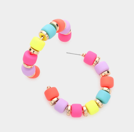 Colored Beaded 1.75 Inch Hoop Earrings