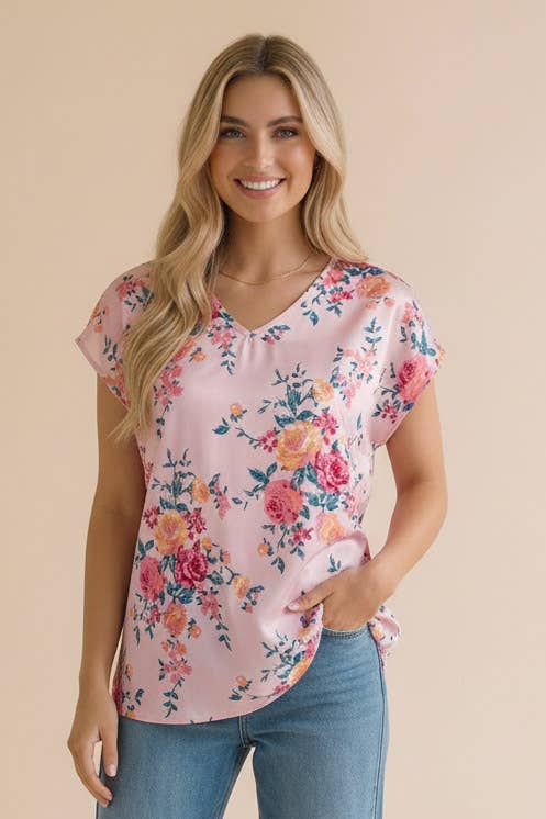 V-Neck Floral Geometric Blouse
