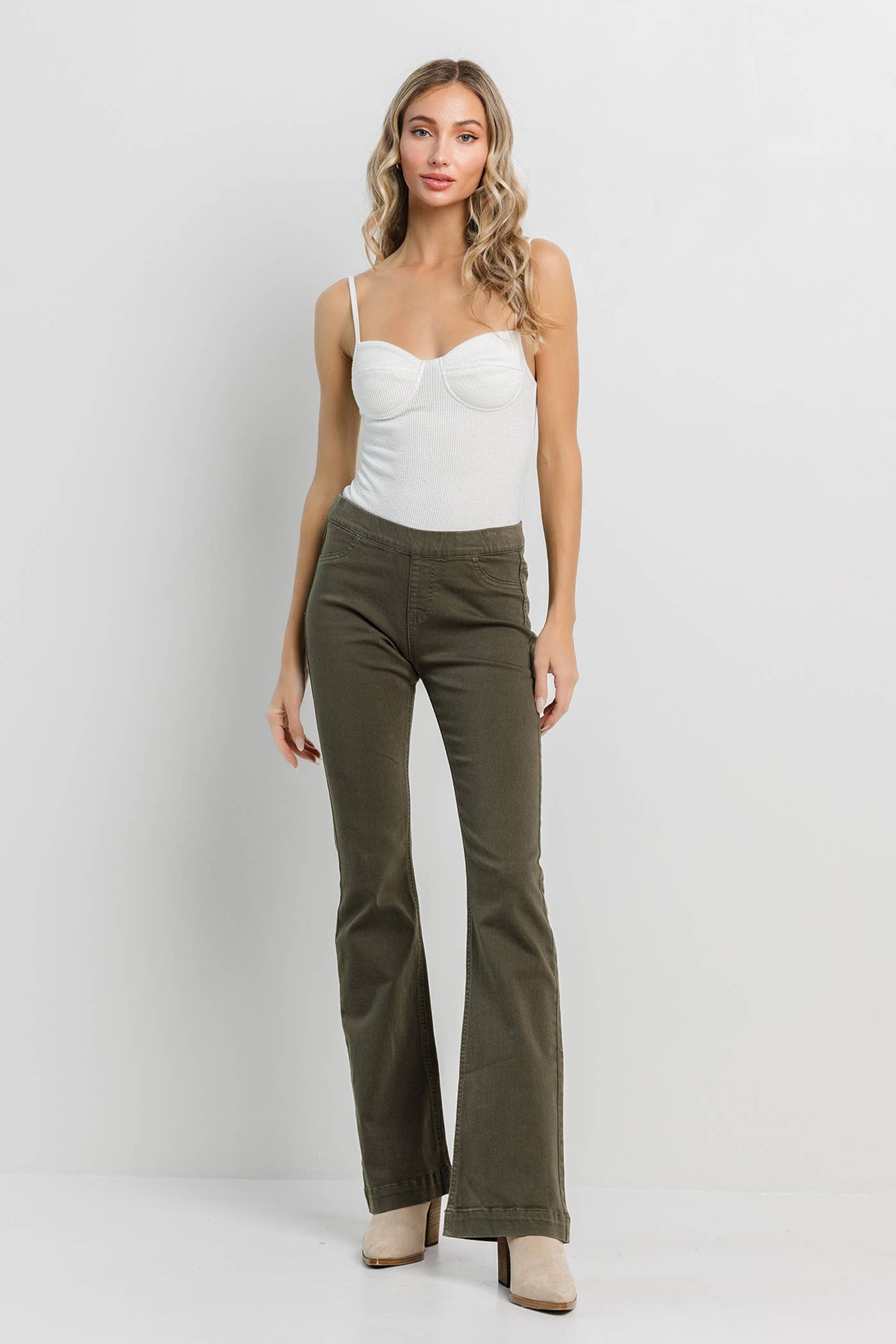 Jelly Jeans Olive Pull On Flare: Olive