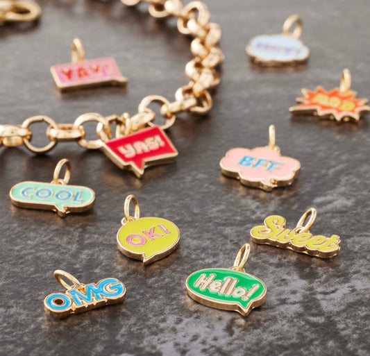 TCB Gold Word Bubbles Charms Asst