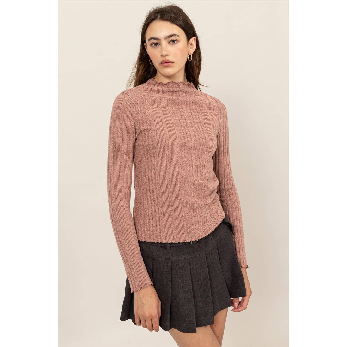 MOCK NECK RIBBED SWEATER