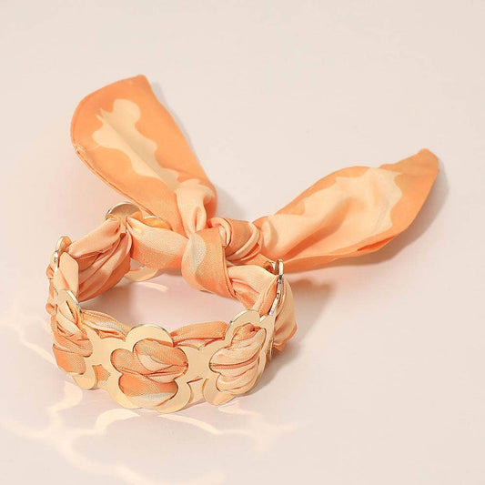 Metal Floral Ring Patterned Fabric fabric Scarf Adjustable Bracelet