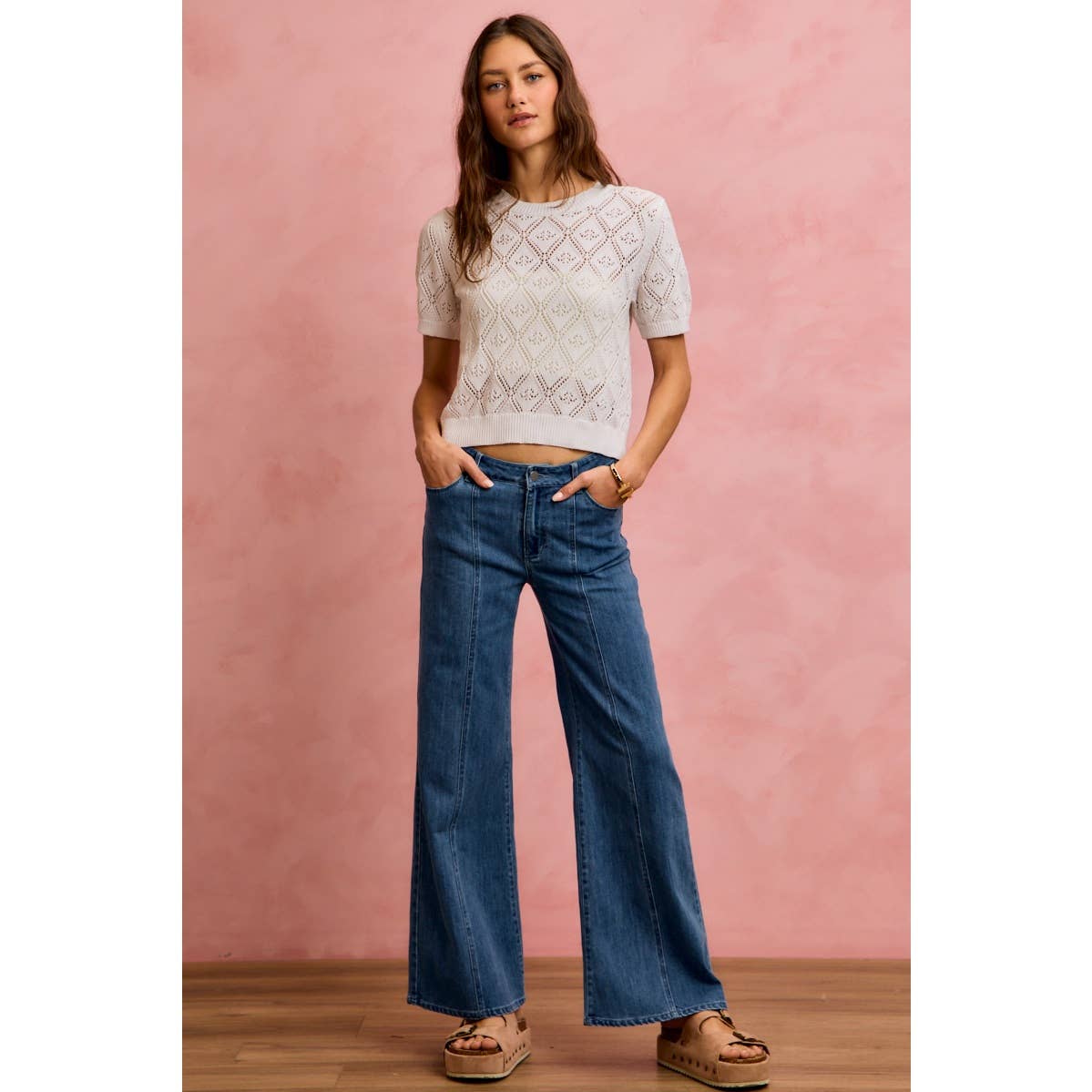 SEAM DETAIL MID RISE STRETCH DENIM JEANS PANTS