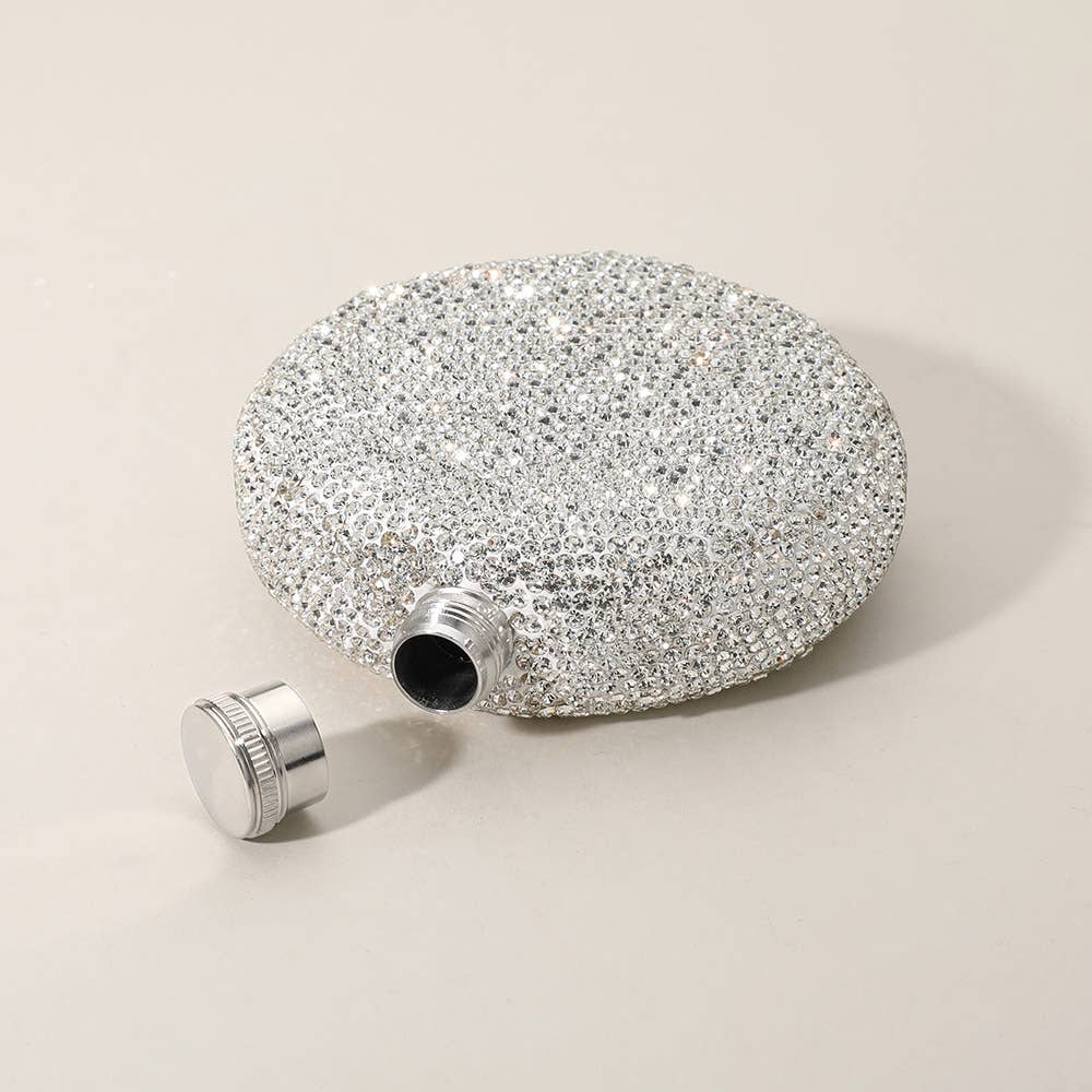 5oz Bling Studded Stainless Steel Round Flask: Clear