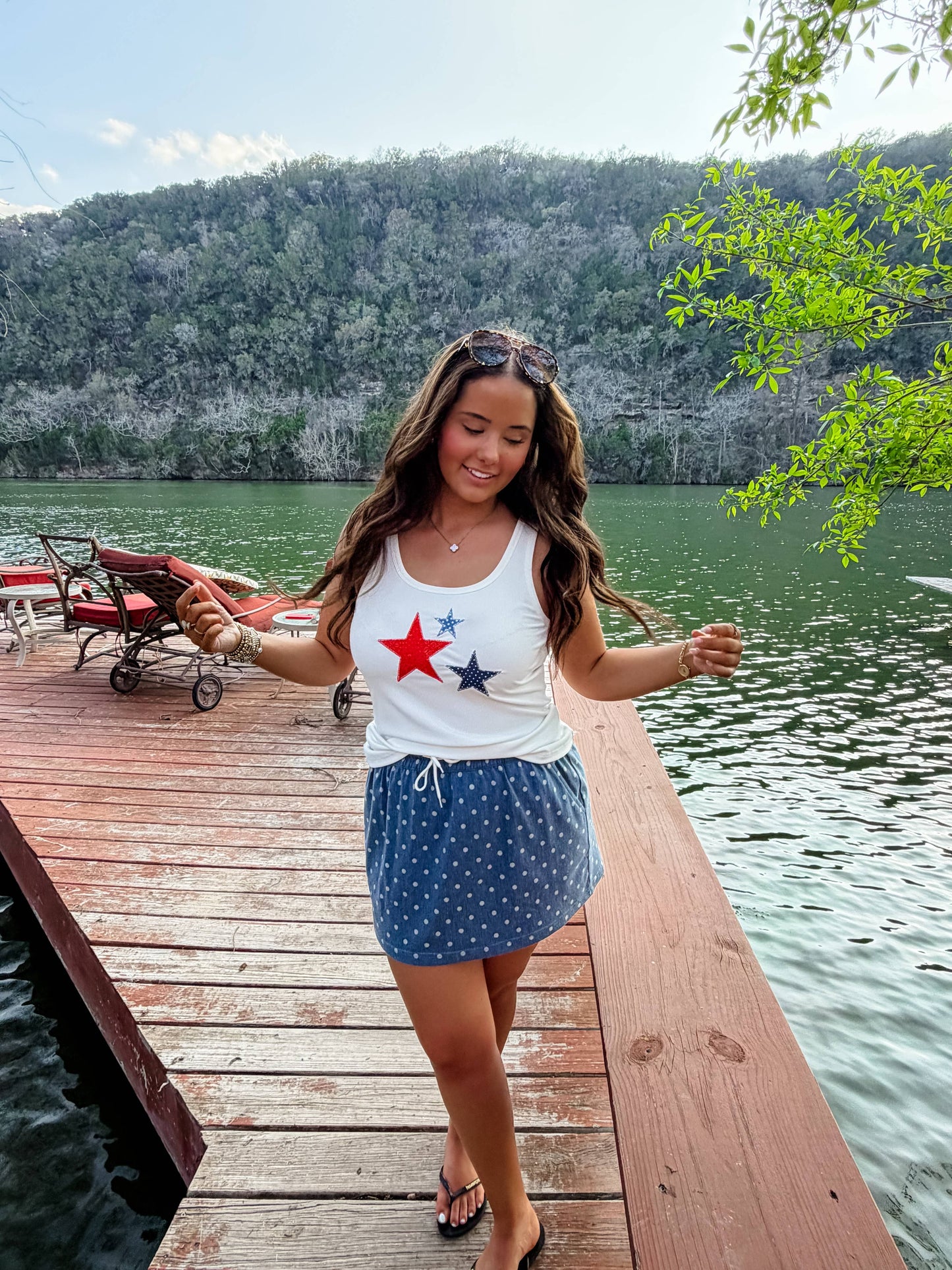 PRESLEY STRETCH DENIM SKIRT: POLKA DOT