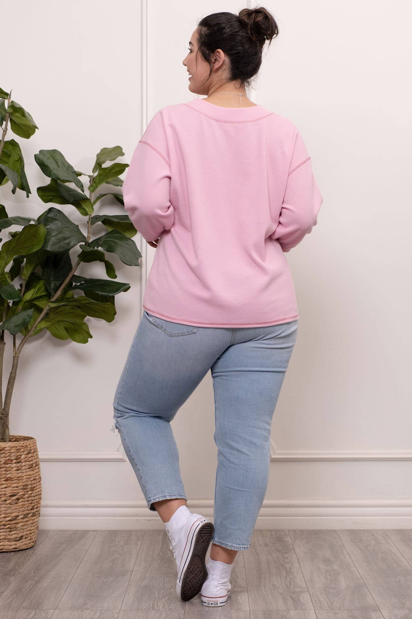 PLUS 3/4 SLEEVE KNIT TOP: PINK