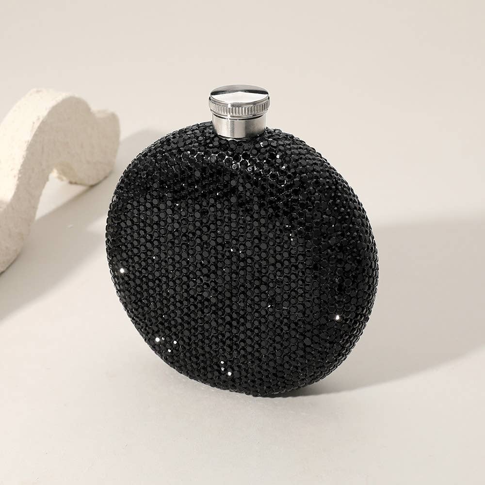 5oz Bling Studded Stainless Steel Round Flask: Clear