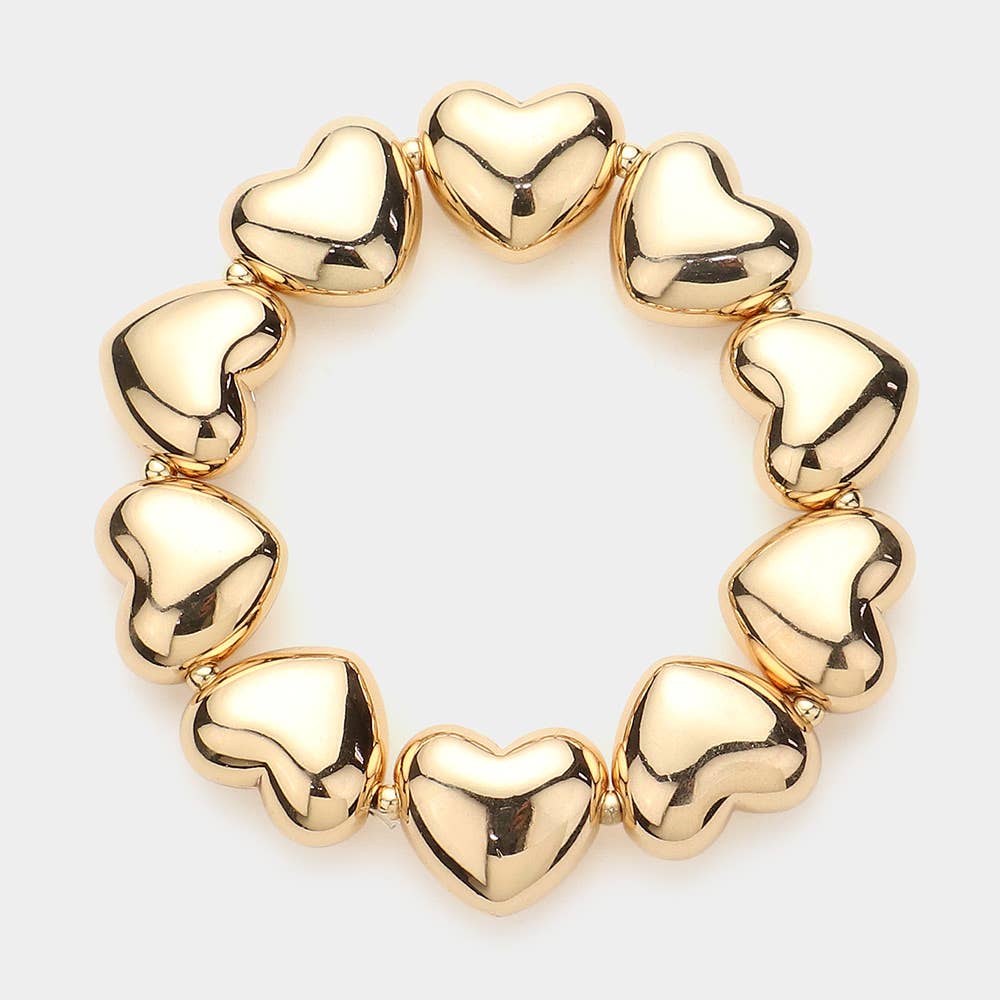 Metal Puffy Heart Beaded Stretch Bracelet
: Gold