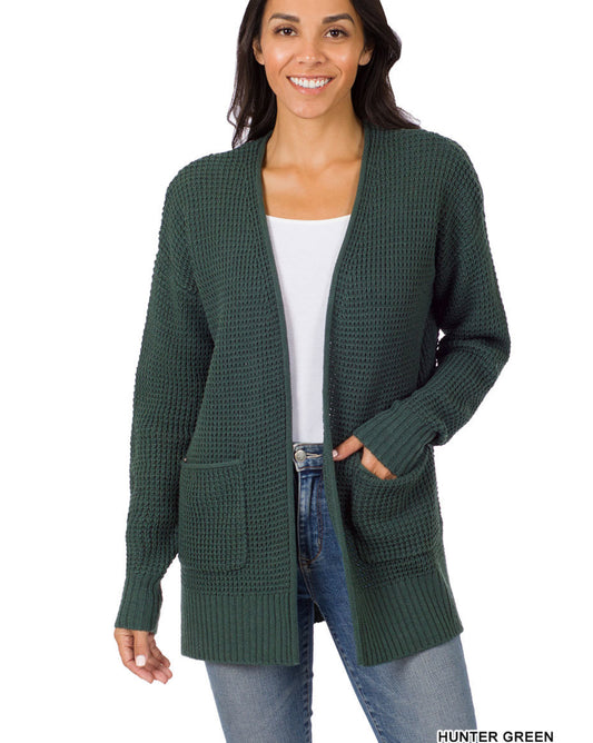 LOW GAUGE WAFFLE OPEN CARDIGAN SWEATER