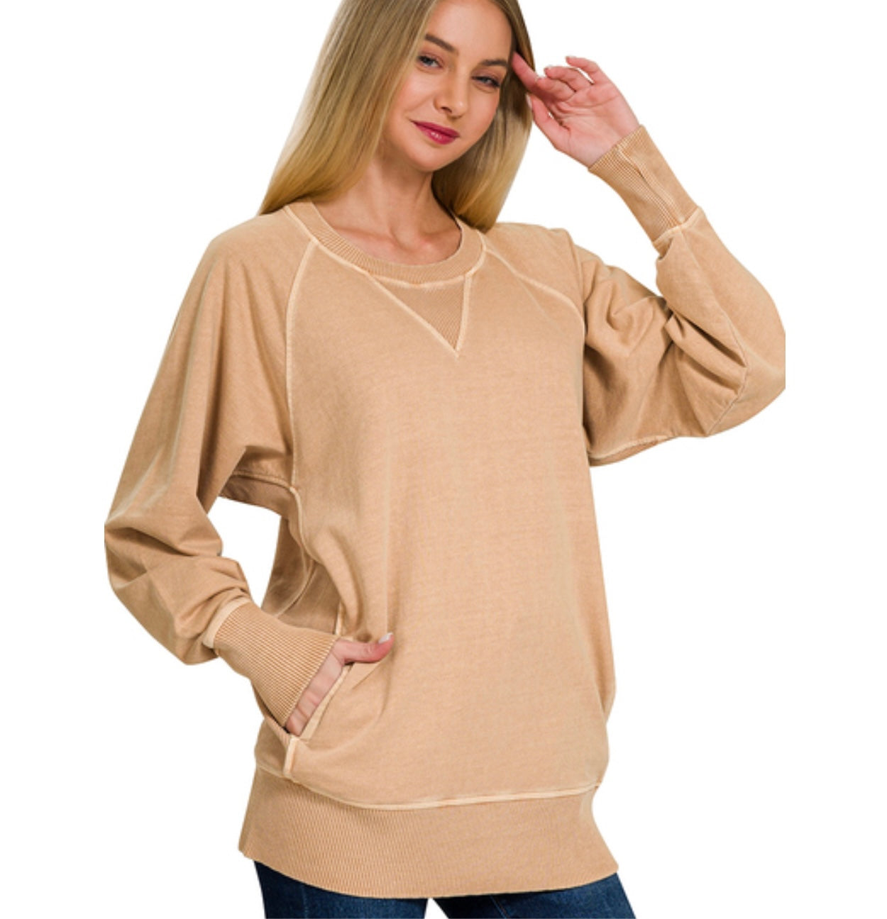 Pigment Dyed French Terry Pullover With Pockets