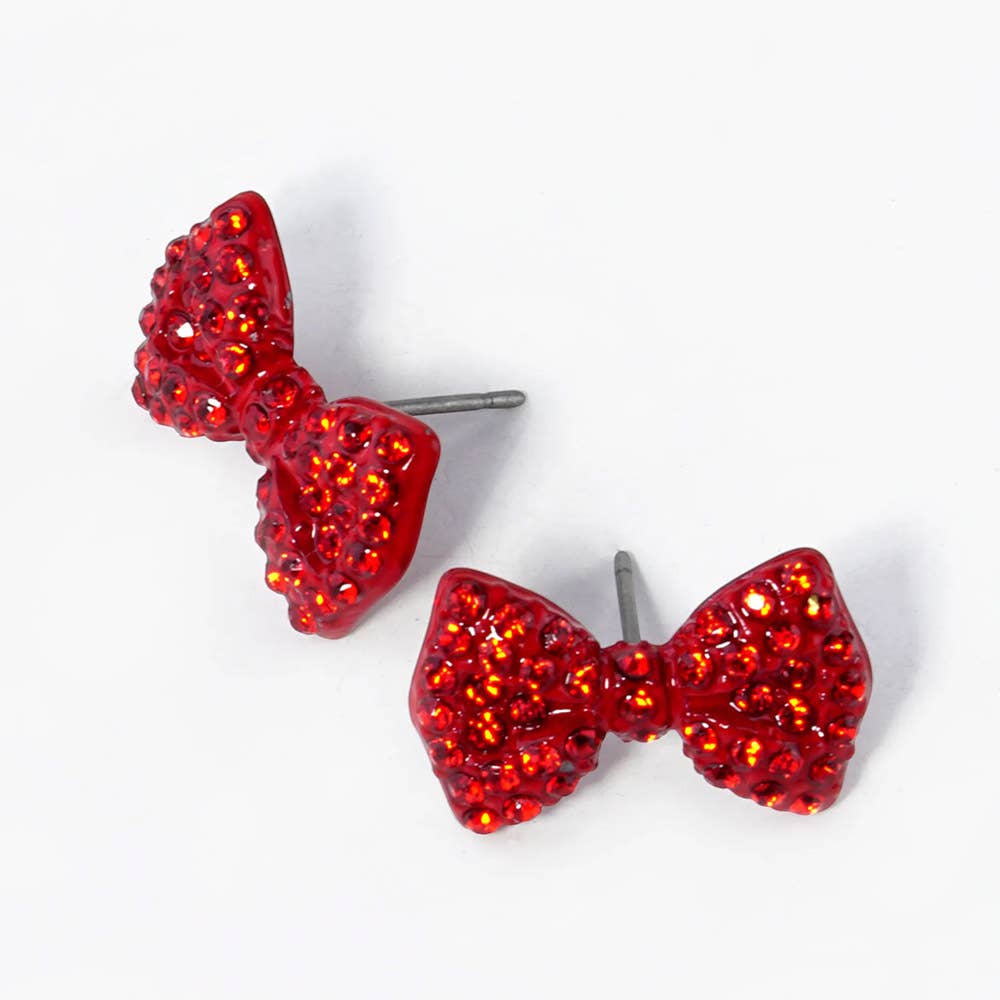 Crystal Rhinestone Bow Stud Earrings: Light,Siam