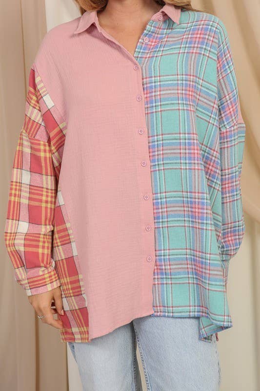 Multi Plaid Flannel Button Down