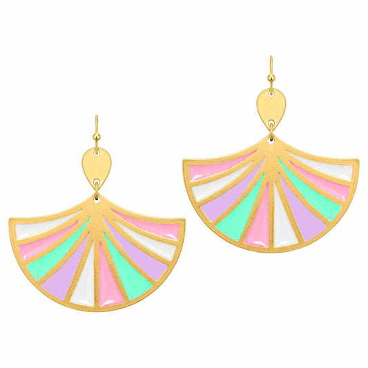 Gold and Multi Epoxy Fanned Earring