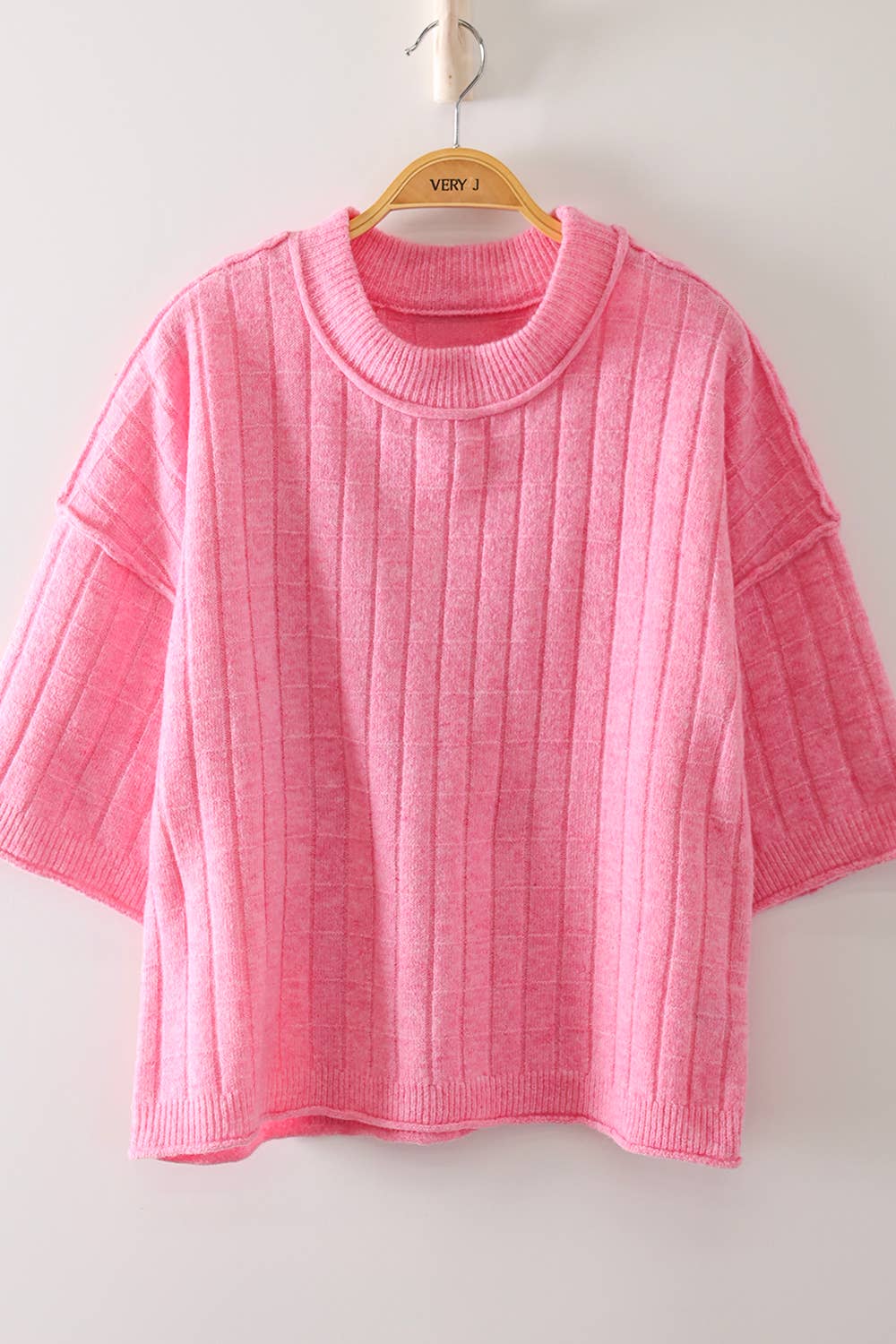 12W3734N-Cropped Length Ribbed Knit Sweater: OATMEAL / S-M-L/2-2-2