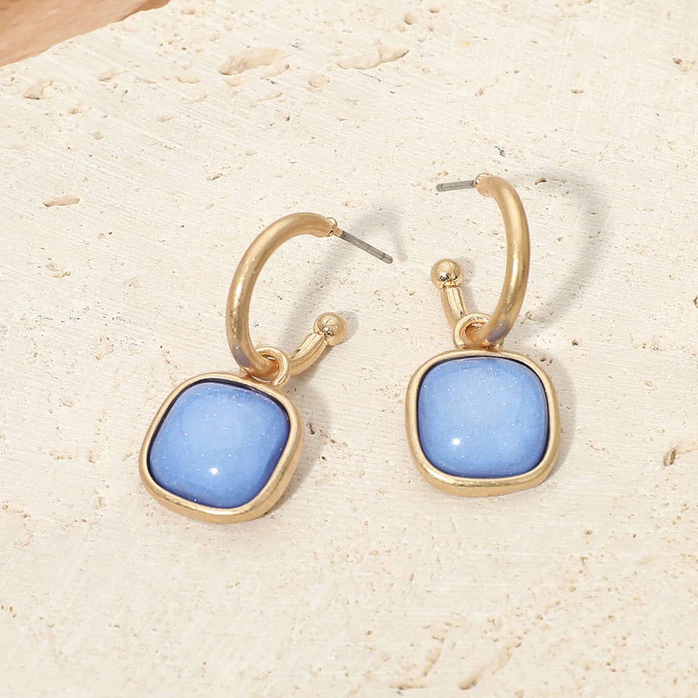 Square Stone Drop Hoop Earrings