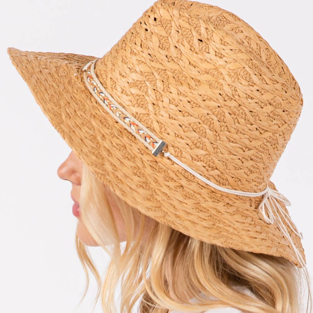 Straw Sun Hat with Straw Braided Evil Eye