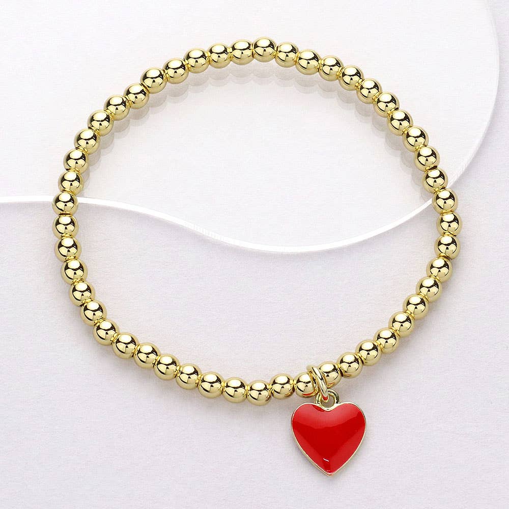 Stainless Steel Enamel Heart Charm Pointed Stretch Bracelet