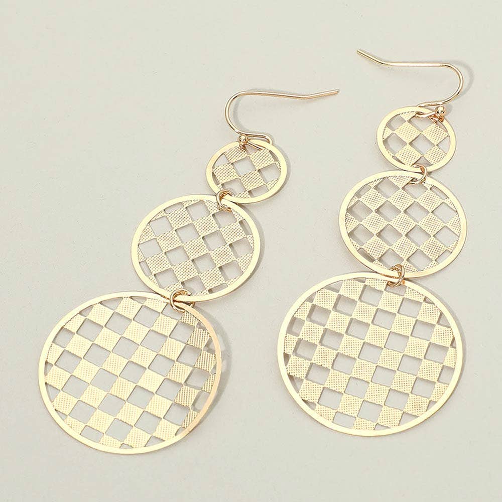 Geometric Cutout Disc Link Drop Earrings: Gold