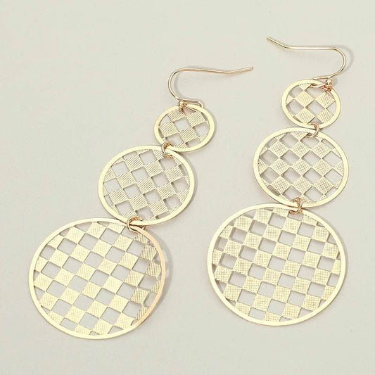 Geometric Cutout Disc Link Drop Earrings: Gold