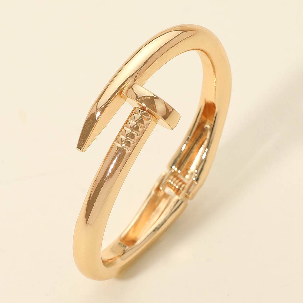 Bold Nail Hinged Bangle Bracelet: Gold