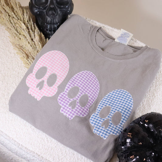 Cute Gingham Skull Halloween Short Sleeve