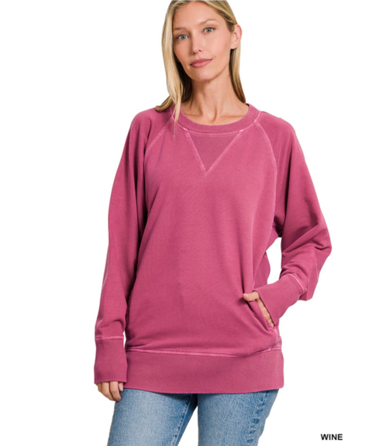 Pigment Dyed French Terry Pullover With Pockets