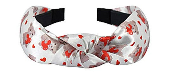 Love Heart Printed Knot Satin Headbands