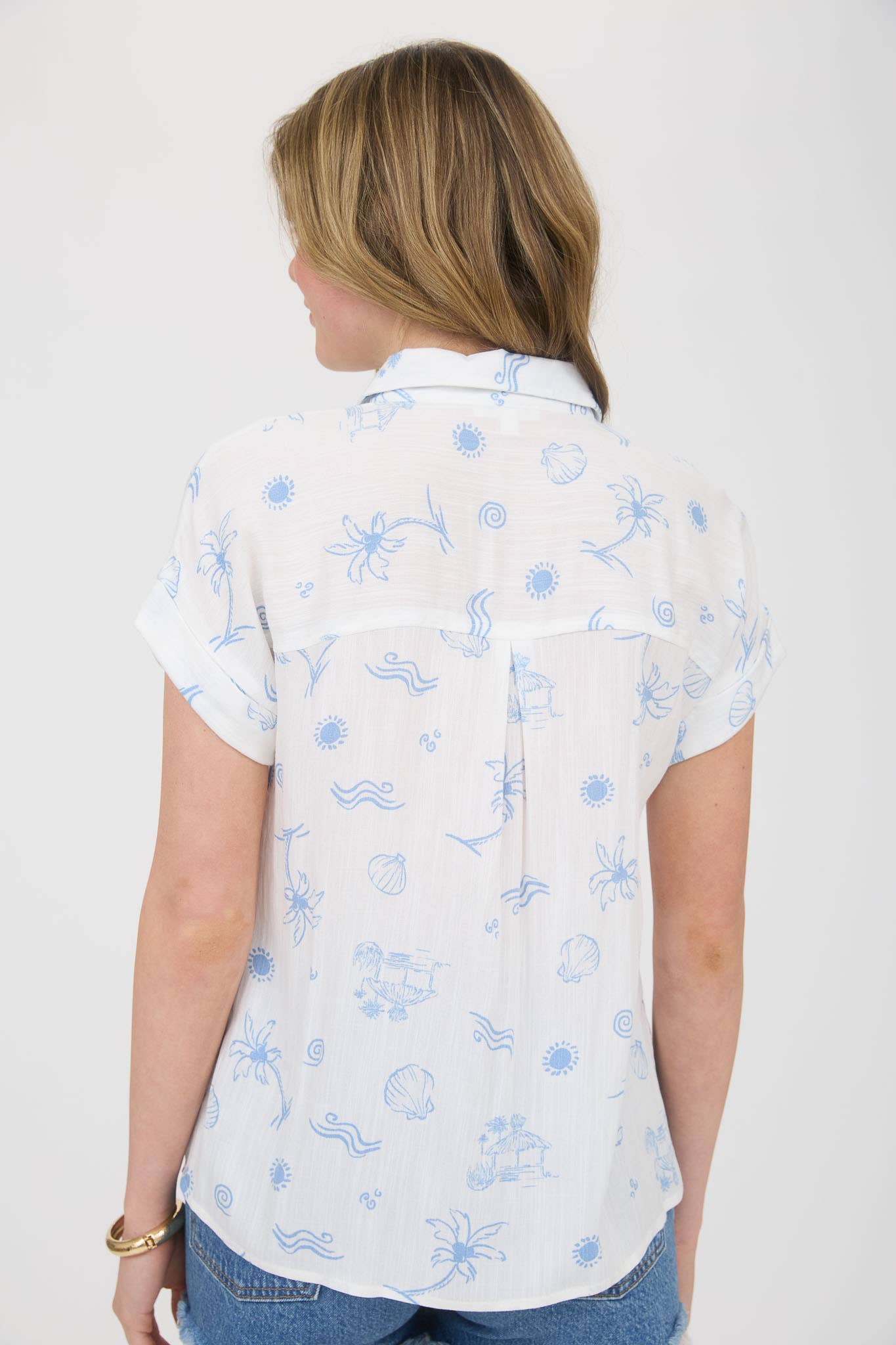 SUMMER PRINT COLLARED SHORT SLEEVE SHIRT: LIGHT BLUE