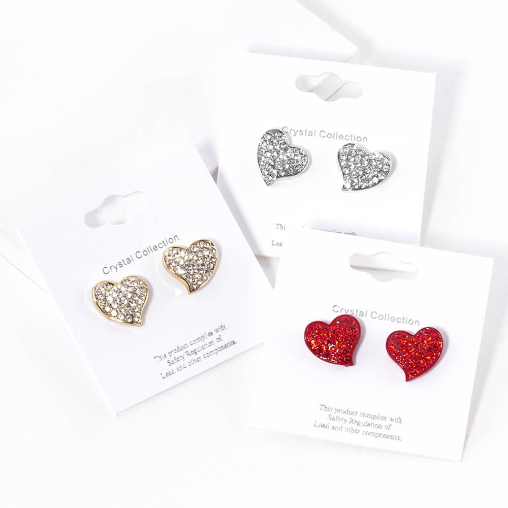 Crystal Rhinestone Pave Heart Stud