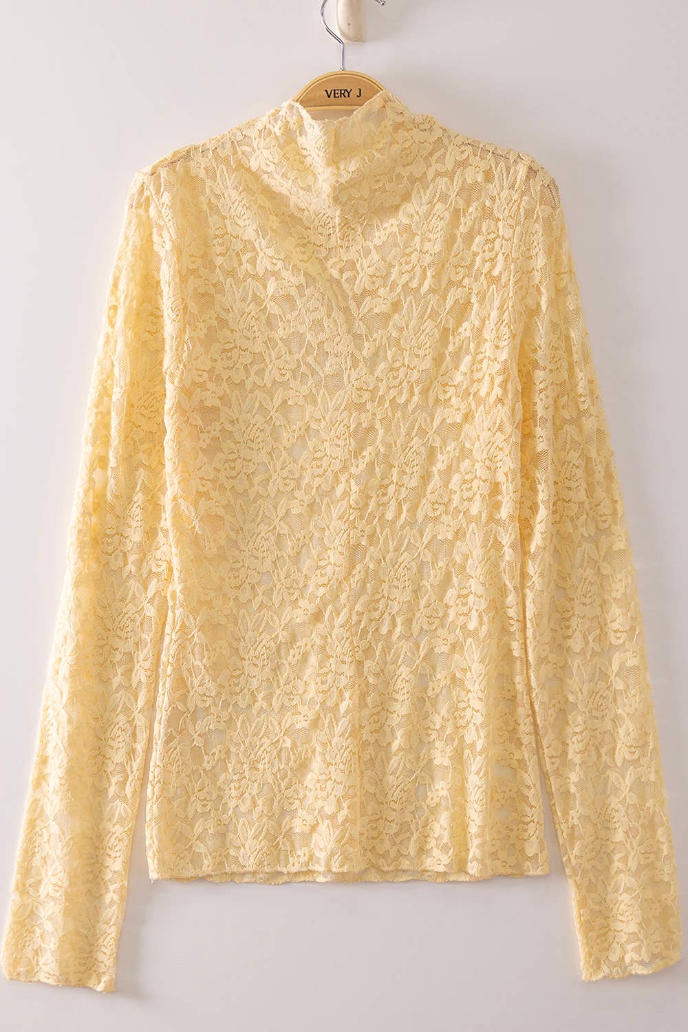 High Neck Fitted Sheer Mesh Lace Knit Top