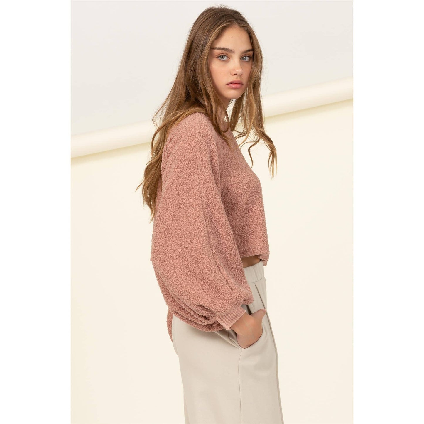 Raglan Balloon Sleeves Fur Pullover