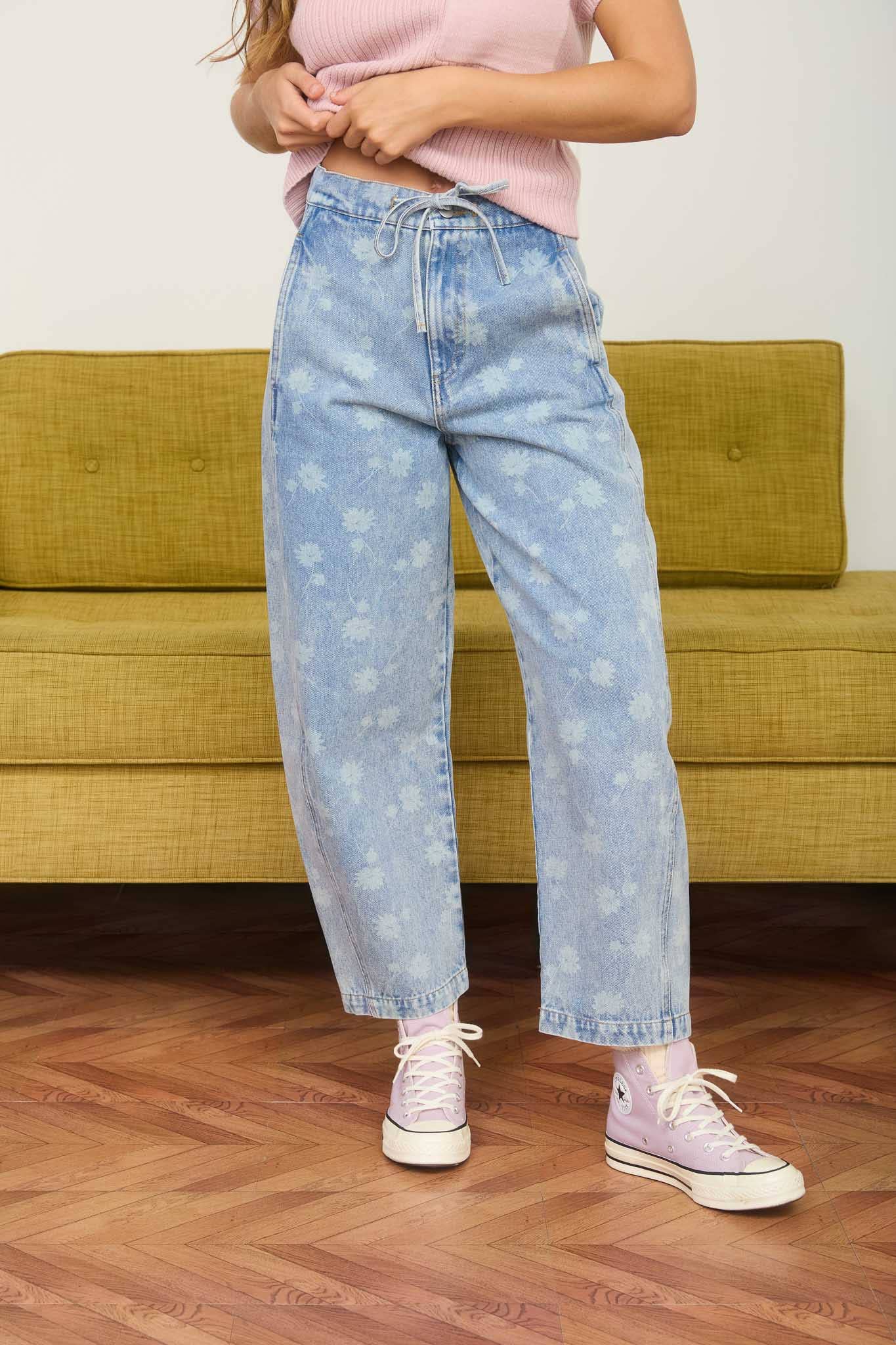 DANDELION WASHED DENIM DRAWSTRING DETAIL JEANS
