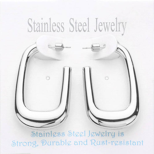 Stainless Steel Rectangle Hoop Earrings: Silver