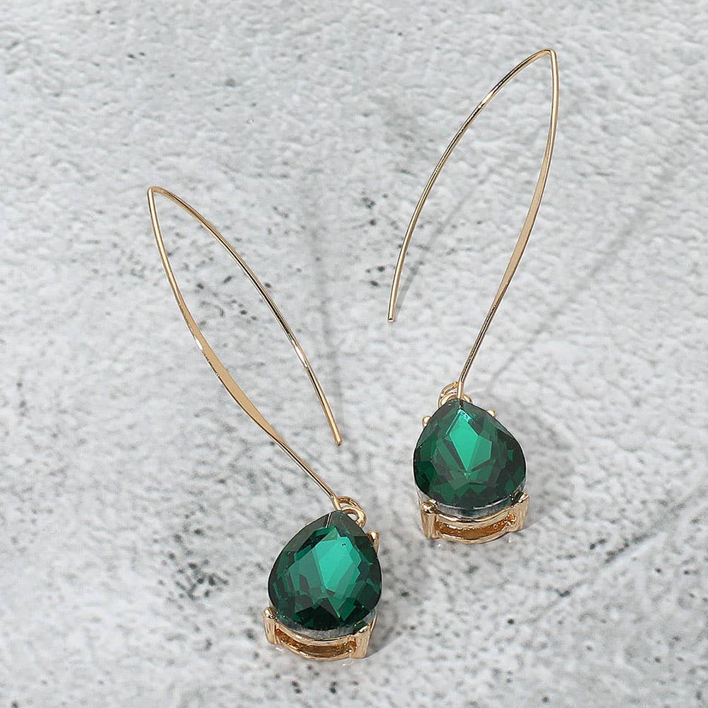 Teardrop Stone Cluster Long Drop Earrings: Red