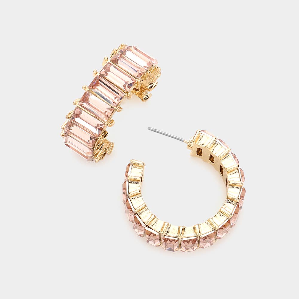 Baguette Stone Cluster Hoop Evening Earring