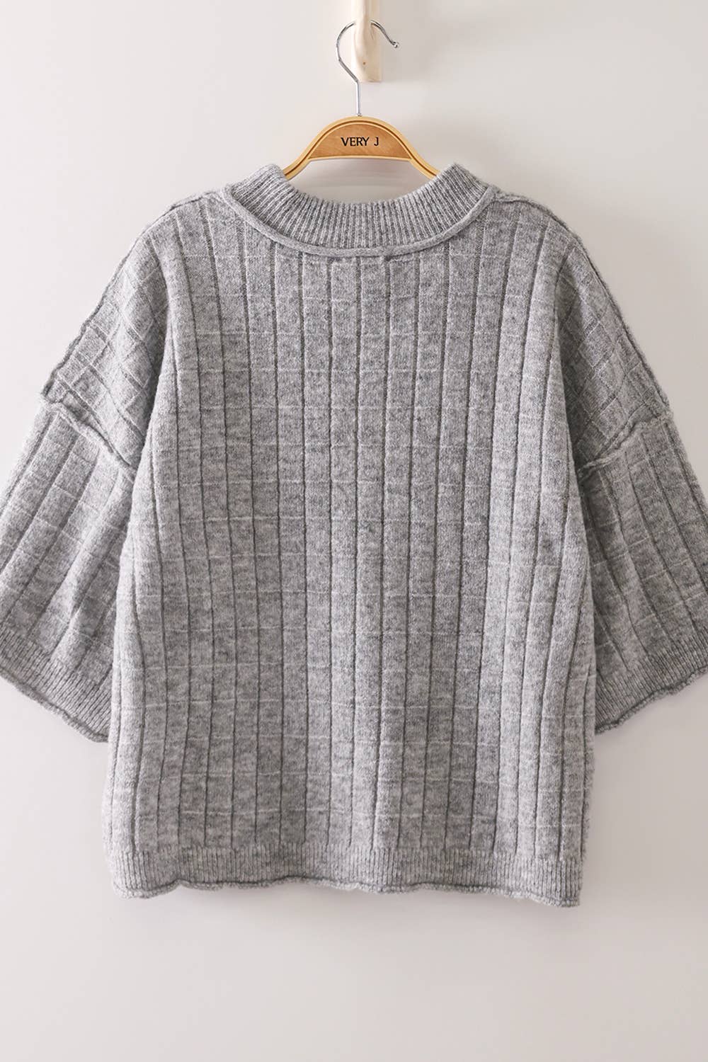 12W3734N-Cropped Length Ribbed Knit Sweater: OATMEAL / S-M-L/2-2-2