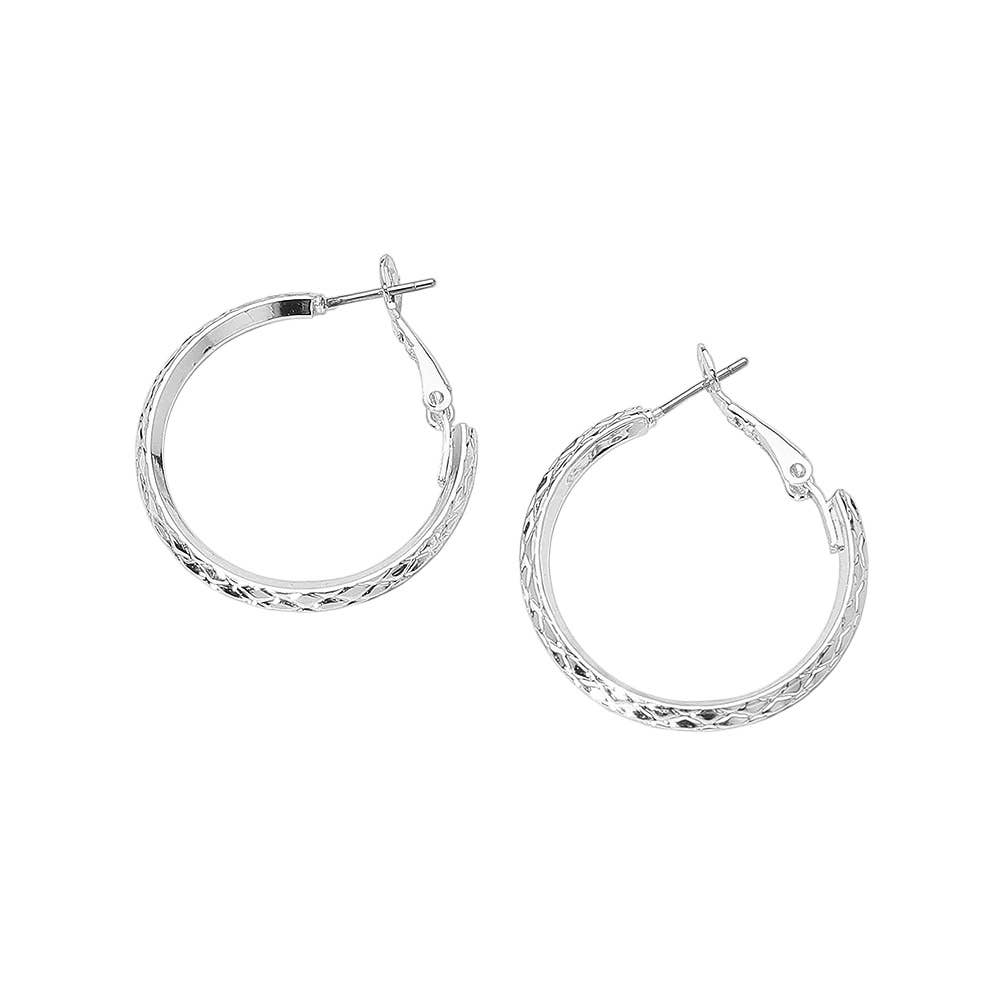 Gold Dipped Textured Hoop Earrings: Rhodium