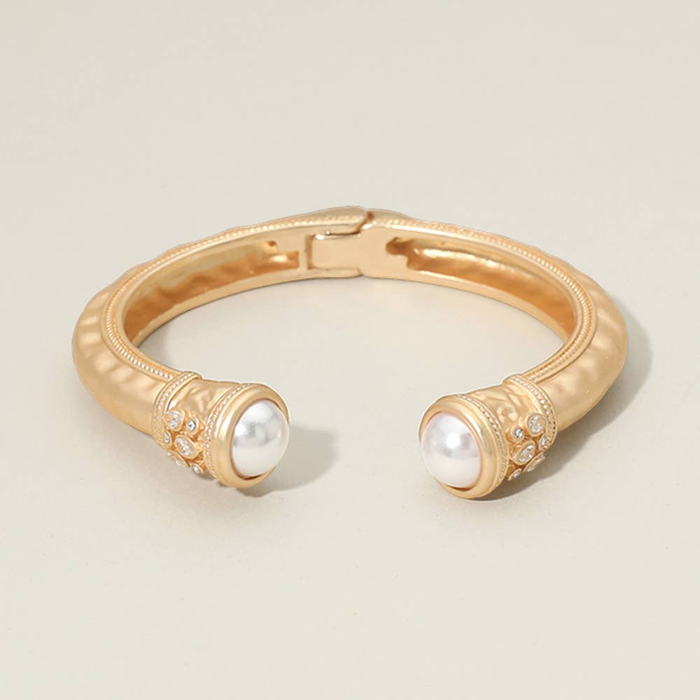 Pearl Tip Accent Hinged Cuff Bracelet: Cream,Gold