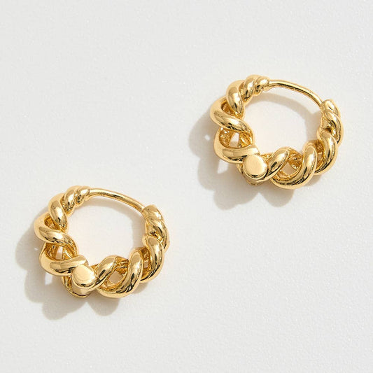 14K Gold Dipped Twisted Huggie Hoop Earrings: Gold
