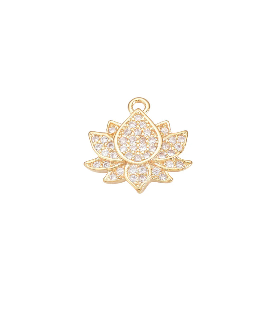 TCB Gold Rhinestone Lotus Charm