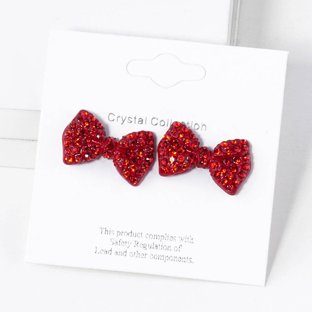 Crystal Rhinestone Bow Stud Earrings: Light,Siam