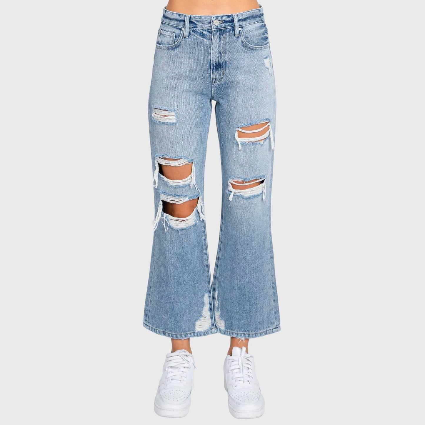 DISTRESSED HIGH RISE RIGID VINTAGE CROPPED JEAN