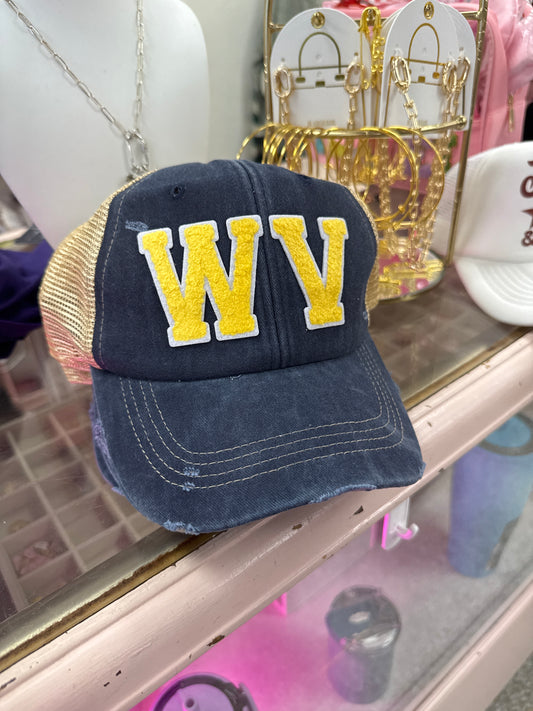 WV Soft Chenille State Vintage Hat: Navy