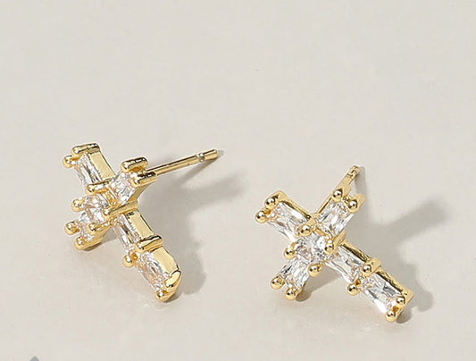 CZ Stone Cross Stud Earrings