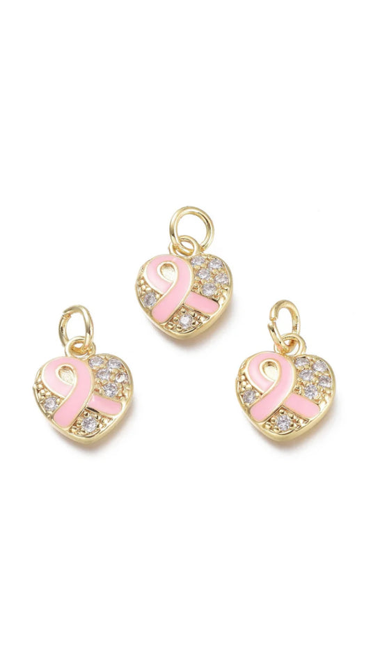 TCB Breast Cancer Ribbon Heart Charm